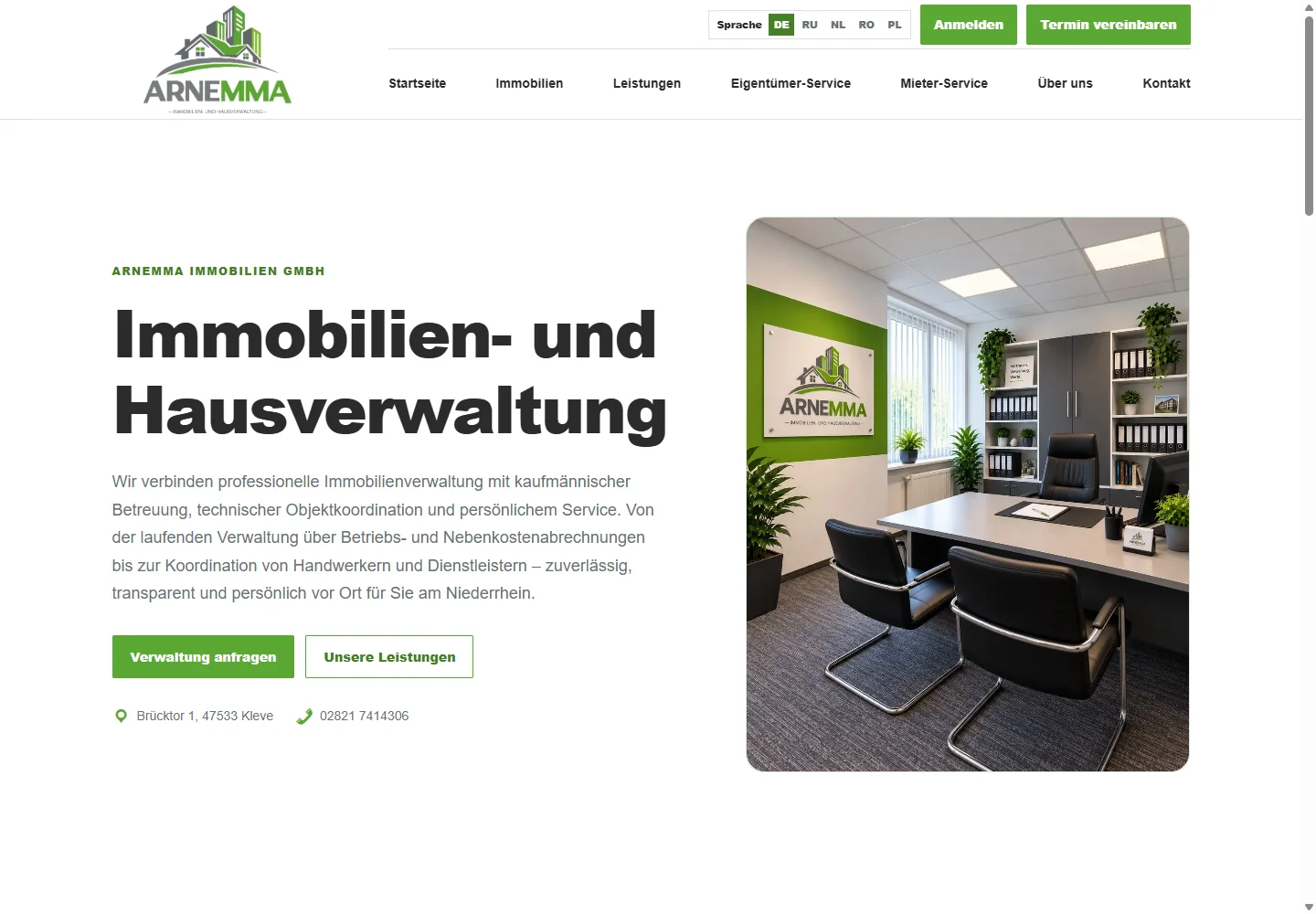 Startseite der Website ARNEMMA