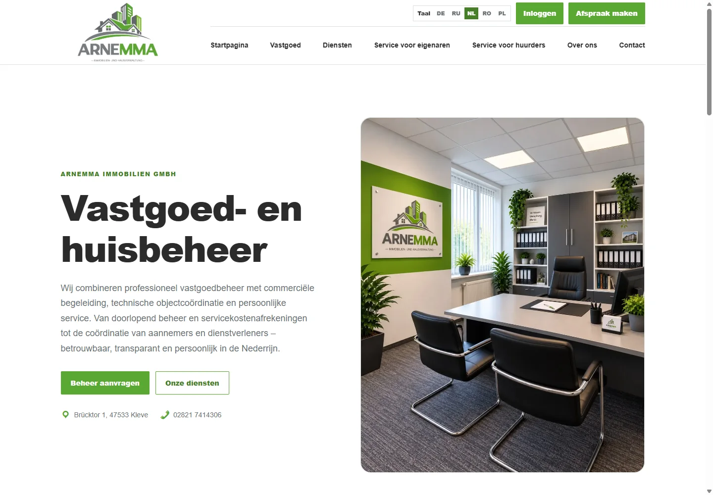 Homepage van de website ARNEMMA