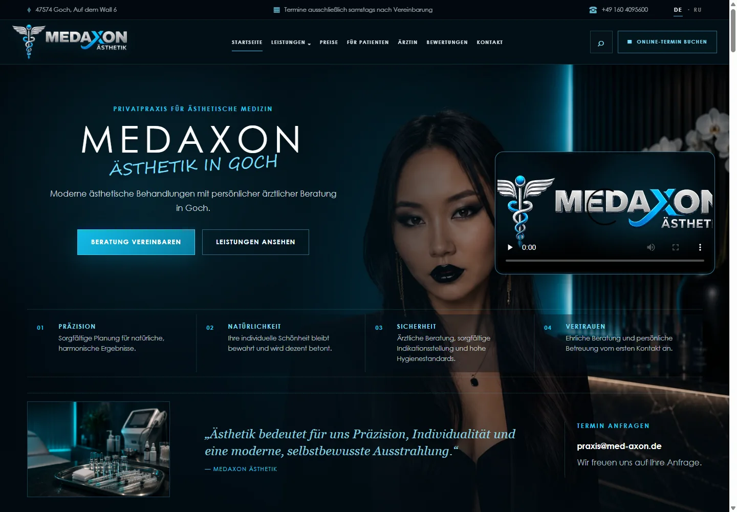 Startseite der Website MEDAXON