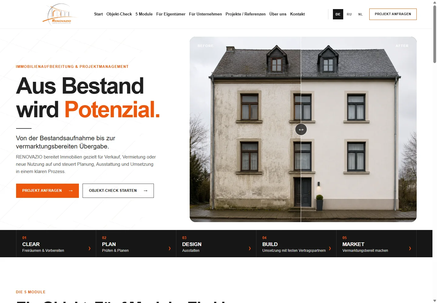 Startseite der Website RENOVAZIO