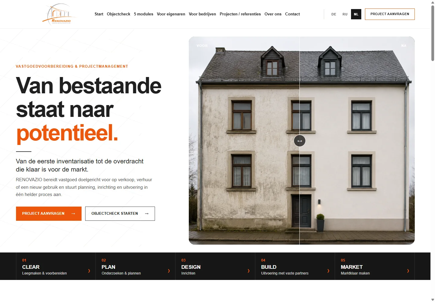 Homepage van de website RENOVAZIO